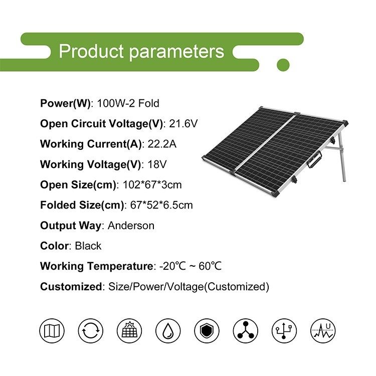 แชมป์มอนโม่ 100W PV พับแผ่นแสงอาทิตย์ CE/FCC/ROHS/PSE รับรองการผลิต 12 ปี
