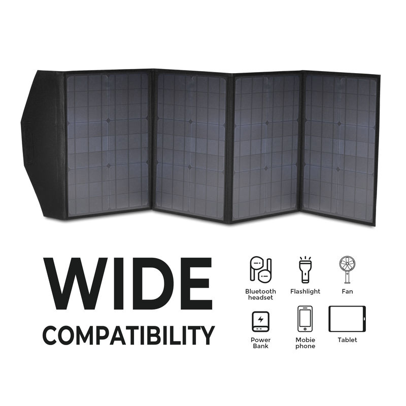 แผนแสงอาทิตย์แบบพับแบบสีดําเต็มแบบ 100W โมโนเซลล์ ด้วยวัสดุผิว PET/ETFE