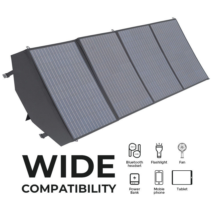 รองรับ OEM / ODM เครื่องชาร์จแผ่นพลังแสงอาทิตย์แบบพับพกพา 200W สําหรับแคมป์และเดินป่า
