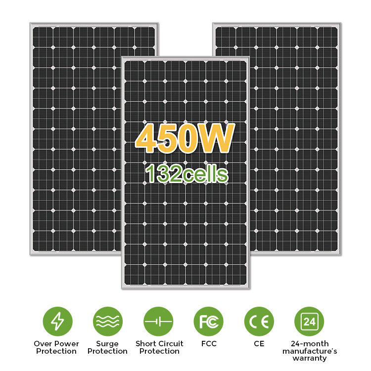 156.75mmx156.75mm ขนาดเซลล์ โมโน 400w 450w 460w 480w แผ่นแสงอาทิตย์สําหรับระบบพลังงานบ้าน